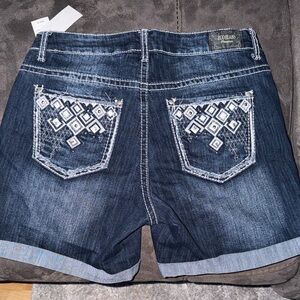 ZCO Dark Blue Embroidered Jean Shorts
